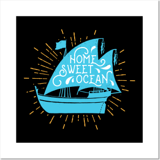 Home Sweet Ocean Vintage Style Distressed Ocean Life Gift Posters and Art